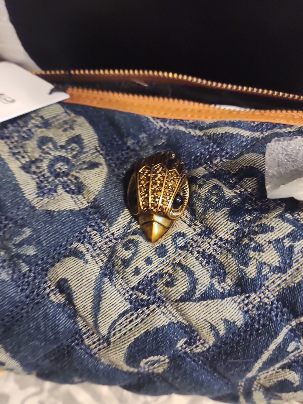 Kurt Geiger Blue Paisley Quilted Denim Barrel Bag - Picture 3 of 5